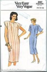 9307 EZ VOG LOOSE STRT PULLOVER BK BELT SS DRESS PATTERN 14,16